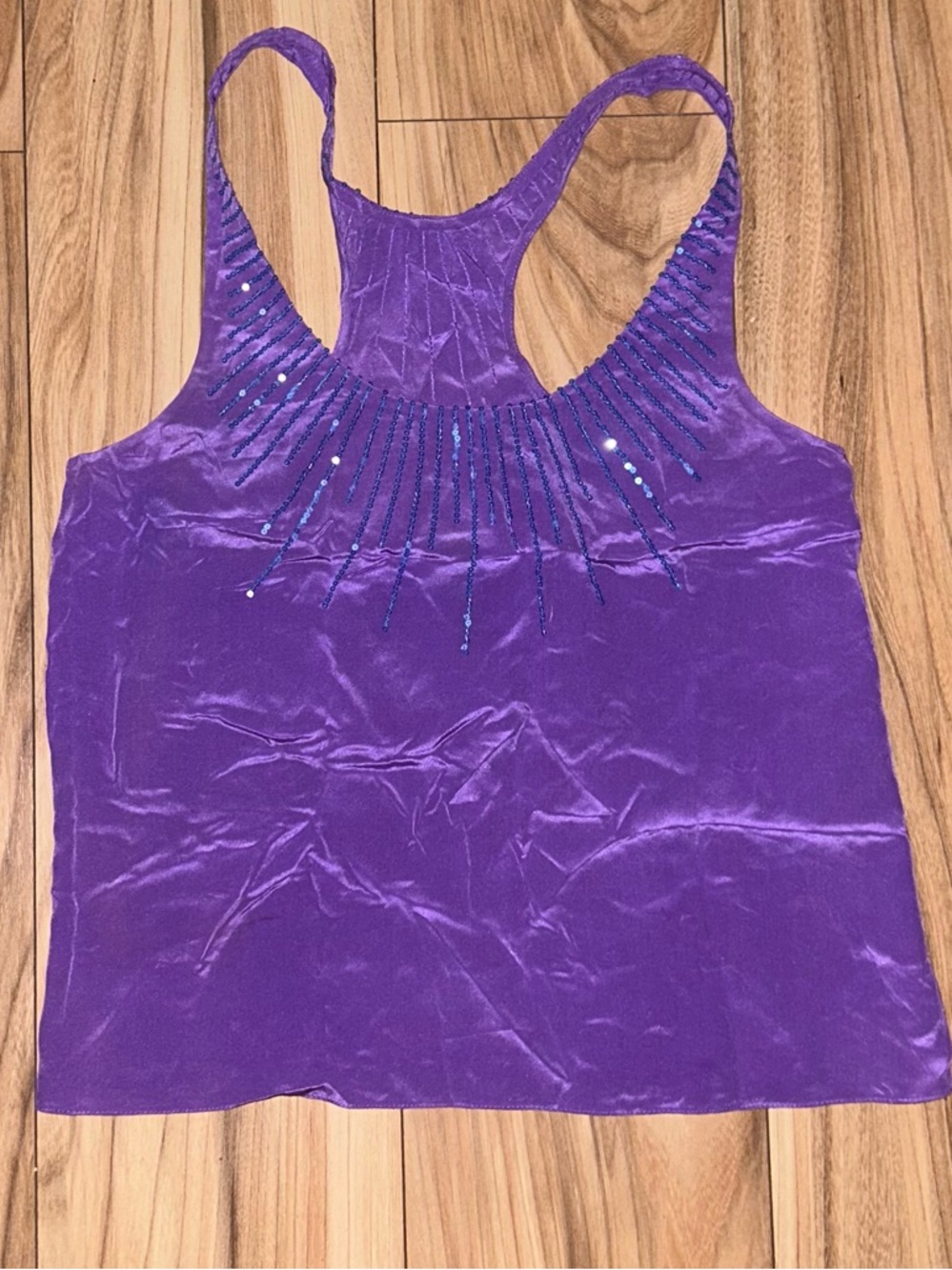 Purple Beaded Racerback Tank Top 💯 silk